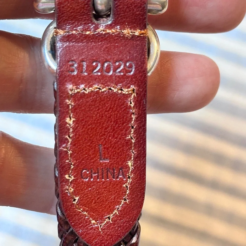 Womens Braided Leather Belt Burgundy Mahogany Silver Buckle Size‎ L